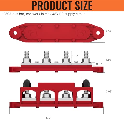 Joinfworld Bus Bar 12V 250A Power Distribution Block 4 x 3/8