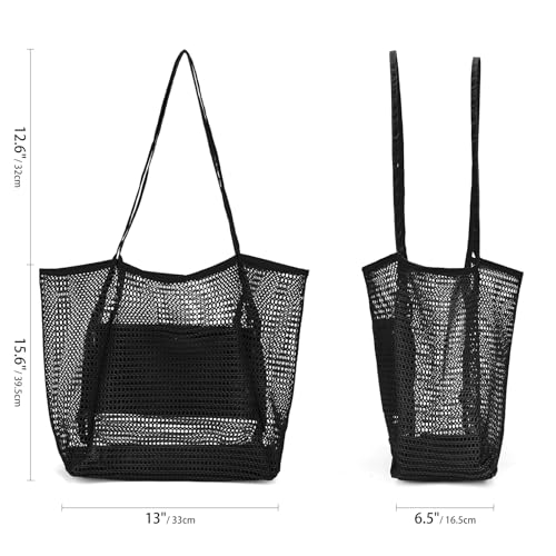 Image of RNIEGA Tote Beach Bags for Women Summer Travel Mesh Pool Bag Sandproof Woven Shoulder Handbag with Zippered Inner Pocket