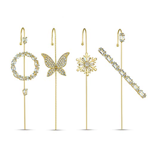 Ear Cuffs Crawler Hook Earrings for Women Gold Hypoallergenic Piercing Ear Wrap Climbers Earrings Simple Pearl Cubic Zirconia Rhinestone Hoop Earrings (4PCS)