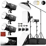 Godox 3-Pack Litemons LE200D LE200 D Luce Video LED 200W 63500Lux/1m 5600K TLCI≈97 CRI≈96 Controllo Bluetooth 7 Effetti FX con Attacco Bowens Videolight per Live Streaming e Studio Fotografia(Nero)