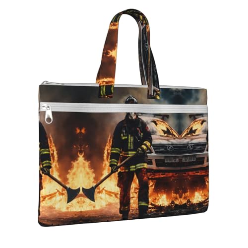 Firefighter Fireman Flame Canvas Document Bag Briefcase For Professionals And Executives2