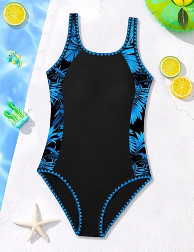 Image of Girl Swimsuit One Piece Bathing Suit for Girls Solid Color Ruched Adjustable Straps Padded Swimwear 9-18y