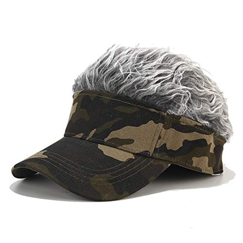 Rlorie Sombrero de Pelo con Pinchos, Unisex Novedad Ajustable Camuflaje Sombrero de Visera de Pelo Gorra de Peluca de Golf Gorra de béisbol Fresca Frugal