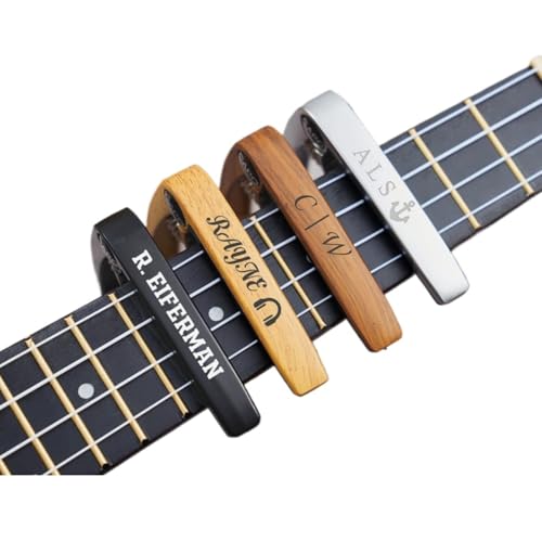 Cejilla de guitarra de madera metálica personalizada con nombre y texto grabados, cejilla personalizada para guitarra, regalo personalizado para papá, hijo, él, Navidad, cumpleaños, aniversario