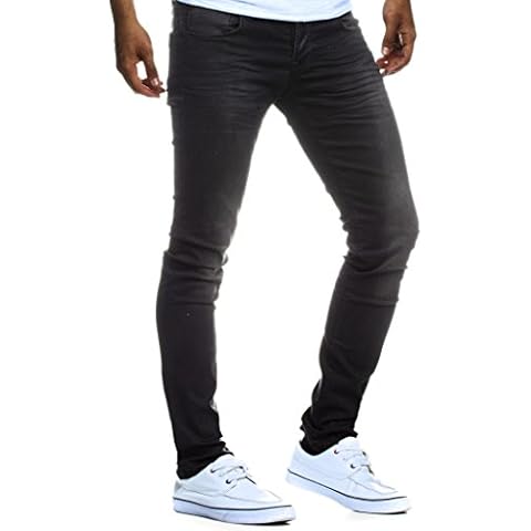 Leif Nelson Herren Jeans Hose Slim Fit Denim Blaue Schwarze Lange Jeanshose für Männer Coole Jungen weiße Stretch Freizeithose Cargo Chino Sommer Winter Basic LN301 Schwarz W34/L32 Cover