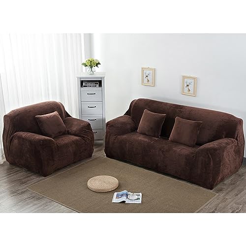 Housse de canapé extensible polyester protège-canapé 4 places café Cabilock
