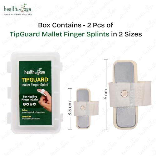 HealthAndYoga® TipGuard Mallet Finger Splint (2 Sizes Set, White)- Basketball Cricket Sports Injury, Drooping, Loss of DIP Joint Extension-Flexible Aluminium & Foam Support- Corrects & Heals