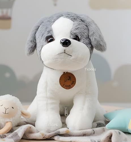 Image of Tickles Puppy Dog Soft Stuffed Plush Animal Toy for Kids Birthday Gift (Color: Grey; Size: 40 cm)