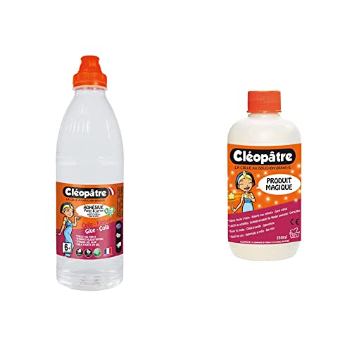 Cléopâtre - AD1L - Flacon de Recharge de Colle transparente forte 1 L & CLEOPATRE - Produit magique pour faire du Slime format de 250ml
