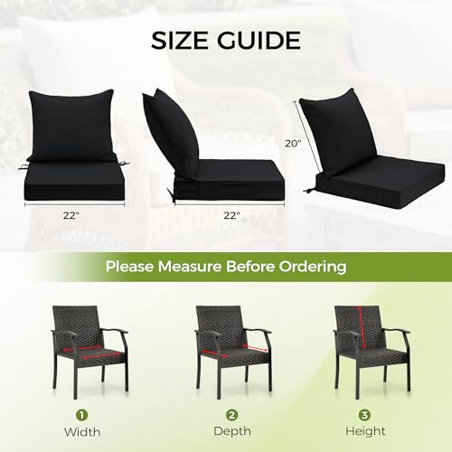 Image of UNIKOME 22 inchx22 inchx3 inch Outdoor Chair Cushions Set - Waterproof Patio Cushions for Outdoor Furniture with Removable Cover, Ties & Handle, Deep Seat Patio Cushions for Sofa Couch - Black