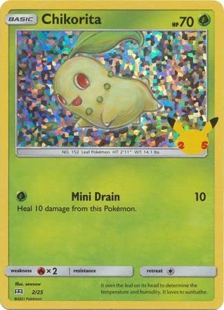 Chikorita 2/25 Holo Pokemon Card (McDonalds Collection 2021) + TitanCards Toploader Toys & Games