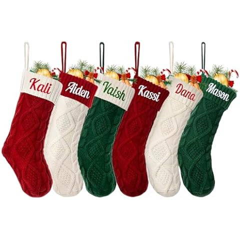 Ulico Personalized Christmas Stocking，Custom Name Family Christmas Stocking, 18” Large Knitted Xmas Stocking for Kids,Holiday and Family Stocking for Fireplace Christmas Party Decoration (2 pcs) Cover
