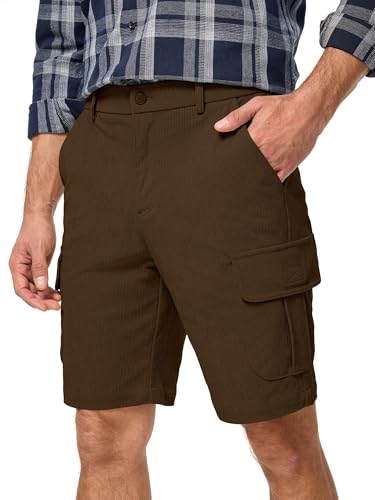 JMIERR Mens Cargo Shorts Corduroy Casual Elastic Waist Lightweight Outdoor Hiking Work Short Coffee Medium US34
