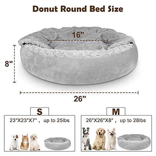 JOEJOY Dog Beds for Small Medium Dogs, Cozy Cuddler Luxury Puppy Pet Bed with Blanket Attached, Donut Round Calming Anti-Anxiety Dog Burrow Cave Bed - Anti-Slip Bottom and Machine Washable 26 inch by JOEJOY - Image 2