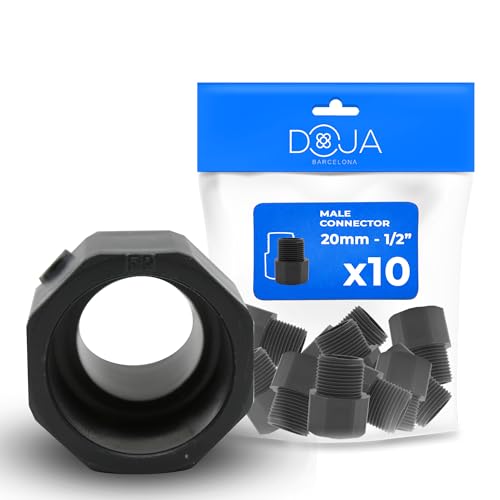 DOJA Barcelona Embout Filete Pvc Male - Ø20mm x 1/2 - Pack 10 - Connector Male - Emboîtement Filetée, Installation Facile - Raccord PVC, Résistance à la Corrosion - Adaptateur Tuyau