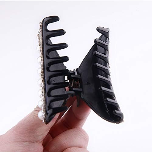 Set of 2 Rhinestones Hair Claw Clips Hair Clamp with Imitation Pearl Non-Slip Hair Jaw Clips Hairpin, Black and Gold - Image 5