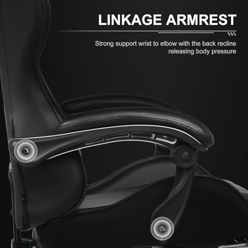 Sedia da Gaming, Ergonomico Sedia da Ufficio, con Massaggiante poggiapiedi e supporto lombare, Schienale Regolabile 90-135°, Portata 150 kg, sedia per computer, Nero - Sedia gaming - Immagine 4