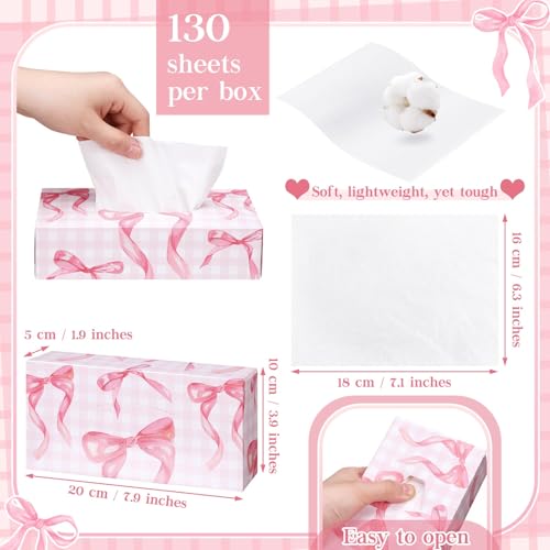 Image of Yinder 12 Packs Back to School Facial Tissue Boxes 1560 Sheets Soft Facial Tissue Bulk for Teacher Classroom School 2 Ply 130 Sheets Travel Tissues for Home Office Car Kitchen Wedding(Pink Bow)