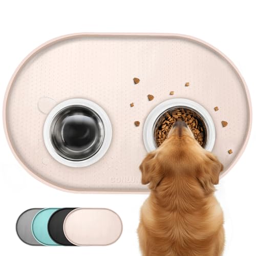 Conlun Napfunterlage Hund,1,2cm Hohe Ränder Futtermatte Katzen zur Vermeidung von Verschüttungen,BPA-Freie Silikonmatte mit Rand Gummi-Hundenapf...