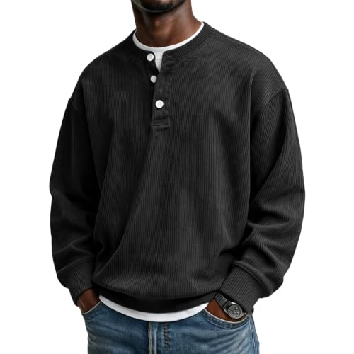 Corduroy Long Sleeve Henley Shirts for Men Casual Pullover Fall Shirt - image 1