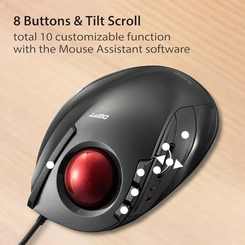 Image of ELECOM DEFT Trackball Mouse, Wired, Finger Control, 8-Button Function with Smooth Tracking, Ergonomic Design, Optical Gaming Sensor, Smooth Red Ball, Windows11, macOS (M-DT2URBK-G)