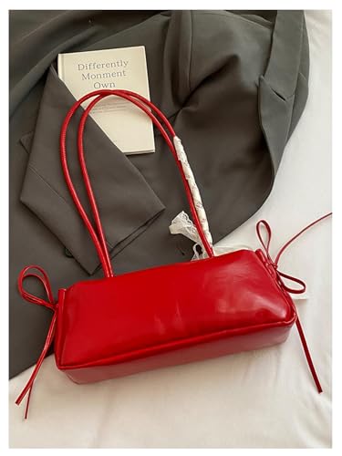 Women's Lace Bowknot Double Handle Shoulder Handbags Y2K Zipper PU Leather Underarm Bags Cute Purses3