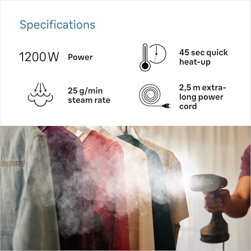 Braun QuickStyle 5 GS5031BL parownica parowa, technologia Dual FreeGlide 3D, technologia FastSteam, para 25 g/min, zbiornik na wodę 150 ml, kabel o długości 2,5 m, gotowy w 45 sekund, 1200 W,