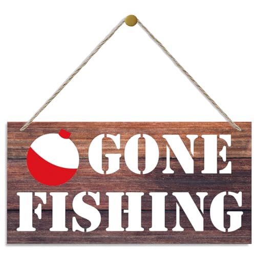 Rustic Gone Fishing Sign - Decorative Wood Plaque, Wall Art, Hanging Sign For Lake House &Amp; Farmhouse Decor