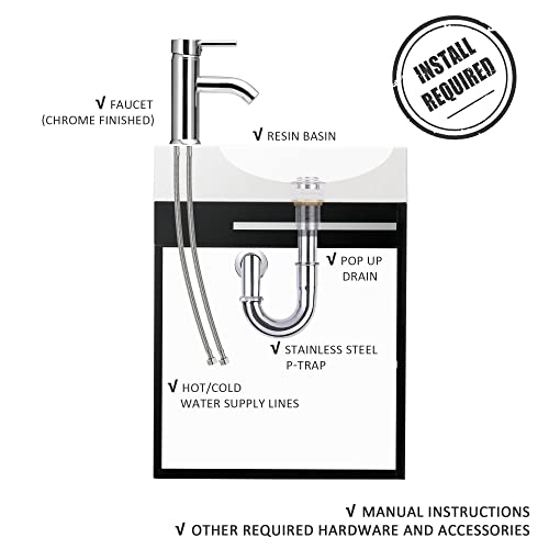 Spurgehom 16" Bathroom Vanity W/Sink Combo For Small Space, Wall Mounted Bathroom Cabinet Set With Chrome Faucet Pop Up Drain U Shape Drain #TOP5