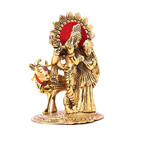 Image of KridayKraft Metal Radha Krishna Standing with Cow Statue for Decorative Home Office and Gifts