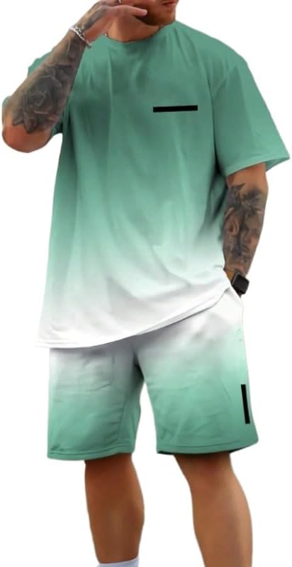 Men's letter printed T-shirt shorts set casual loose short sleeved top beach pants two-piece set