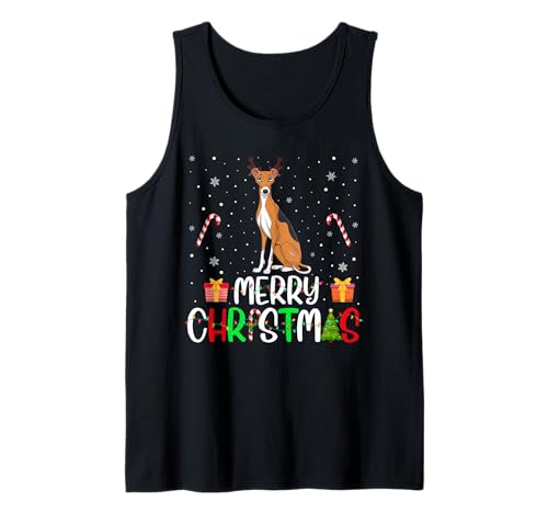 Merry Christmas Lights Whippet Dog Reindeer Hat Xmas PJs Tank Top