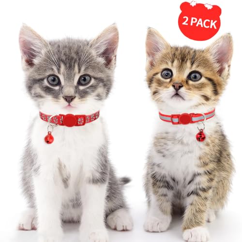 Image of Taglory 2 Pack Cat Collar with Bell, Breakaway Buckle and Reflective Strip | Adjustable 15-20 cm for 2-6 Months Cat, Quick Release Clip, Kitten and Adult Cats, Spare Collar Included, Indoor Outdoor Use