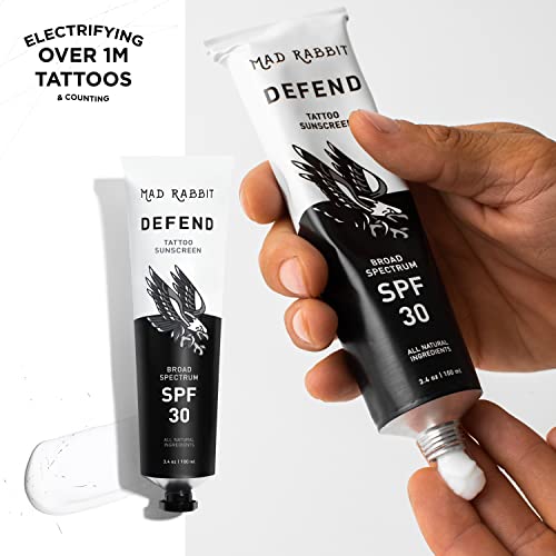 Mad Rabbit Defend Tattoo Sunscreen- Spf 30 100Ml Tube- All-Natural Mineral Sunscreen Lotion - Tattoo Fade Protection And Moisturizer, Anti-Aging Formula #TOP3