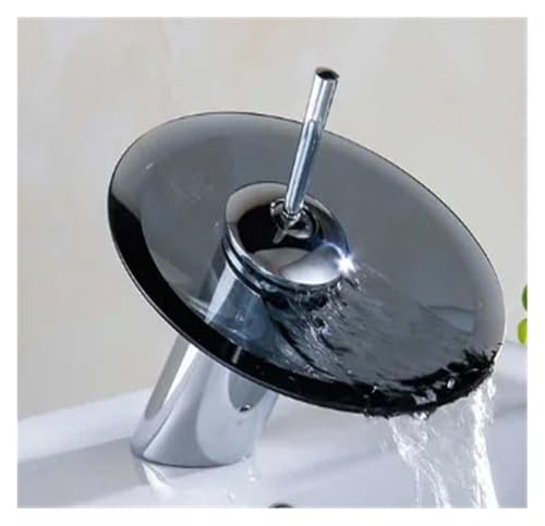 Robinet de lavabo en verre trempé noir avec effet cascade design - 2