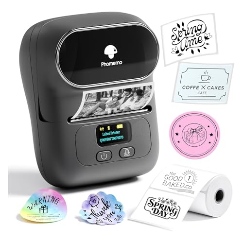 Phomemo M110 Etiquetadora Bluetooth Portátil Etiquetadora Adhesivas para Teléfonos y PC, Impresora Etiquetas Adhesivas para código de Barras, dirección, hogar, pequeñas Empresas, Ropa   Gris