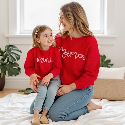 Mommy and Me Matching Outfits Mama and Mini Long Sleeve Crewneck Sweater Pullover Tops Mother Baby Matching Clothes2
