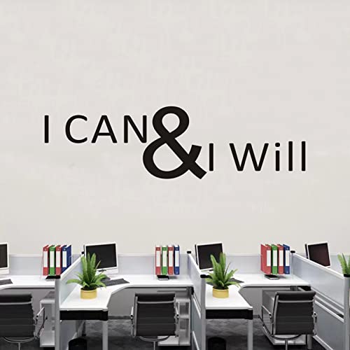Gym Wall Decor, Motivational Wall Decals, (Easy To Apply), Wall Stickers Vinyl Art Quotes Inspirational Bedroom Office Classroom Fitness Garage Sports Workout Running Exercise Basketball Baseball Sayings Home Positive Family Decorations Posters Photos Pictures Words Signs, I Can & I Will 25"X7" #TOP20