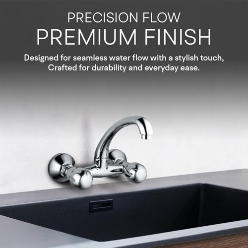 Image of Jaquar Wall Mounted Sink Mixer with Swinging Spout, Connecting Legs & Wall Flanges, Stylish & Durable Faucet for Kitchen & Bathroom, Sliver, Chrome Finish