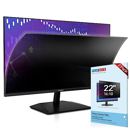 Image of FILMEXT 2 Pack 22 Inch Computer Privacy Screen Filter | for 16:10 All-in-One Desktop /Frameless Monitor - Removable Blue Light UV Blocking Privacy Shield for Thin Bezel Computer