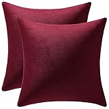 DEZENE Throw Pillow Covers 18x18 Burgundy: Pack of 2 Cozy Soft Velvet Square Modern Luxury Decorative Throw Pillow Cases for Christmas Sofa Couch Living Room Bed Home Decor