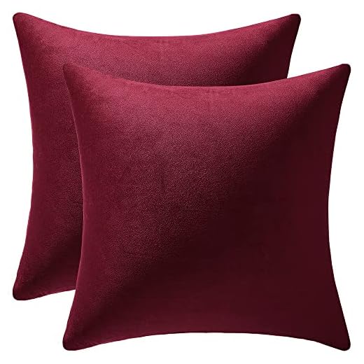 DEZENE Throw Pillow Covers 16x16 Burgundy: 2 Pack Cozy Soft Velvet Square Decorative Pillow Cases for Farmhouse Home Decor