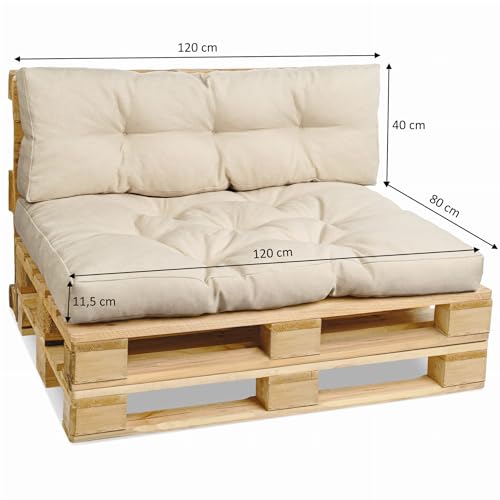 MG Design Cojines de jardín para Muebles de palets 40x120 cm, 80x120 cm con Motivo Beige - de Tela de tapicería Gruesa, con Relleno Suave, con Cuerdas para Atar - cojín para Muebles Jardin Exterior - imagen 6
