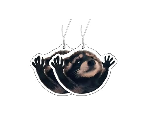 2 × Lufterfrischer mit Pedro Waschbär Motiv, Pedro Duftbaum Auto, Auto Lufterfrischer, Car Air Freshener, Duftanhänger Auto, Auto Tuning, Lustiger Auto Duftspender