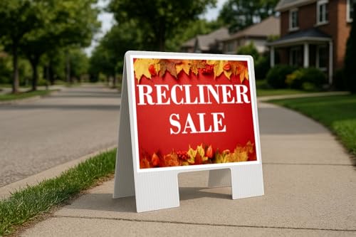 Recliner Sale Autumn Frame Colorful Maple Leaves On Red Background A-Frame Double Sided 23x23 in. sign