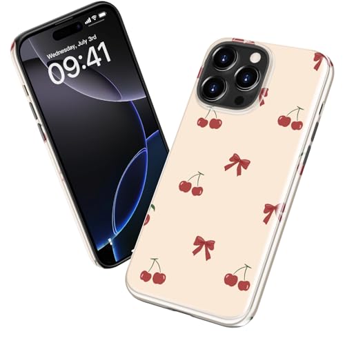 Goodon for iPhone 16 Pro Case - Wireless Charging - Dual-Layer Hard Shell & Silicone Cover - Protective Phone Case with Cute Wildflower Designs for Women - Sweet Cherry Bowtie - image 2