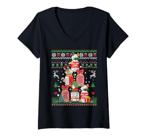 Mujer Pijama feo de Navidad para enfermera de menta moca Propofol árbol Camiseta Cuello V