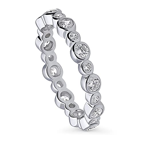 BERRICLE Sterling Silver Bubble Wedding Rings Bezel Set Round Cut Cubic Zirconia CZ Anniversary Eternity Ring for Women, Rhodium Plated Size 6