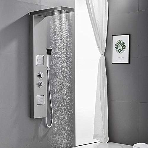 Panel de ducha termostático de acero inoxidable, sistema de ducha con cabezal lluvia y chorros corporales miniatura 1