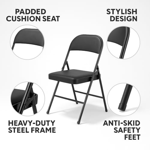 Image of TOBY Metal Folding Chair with Padded Cushion Seat | Heavy-Duty Steel Frame | Comfortable & Durable Vinyl | Portable & Space-Saving Design for Home, Office, Events